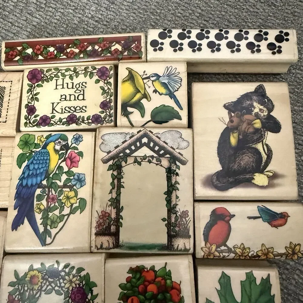 60+ Large Lot Vintage Rubber Wooden Stamps Seasons Words DOTS Sky Kids & More